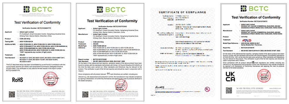 Certificato della strip LED COB
